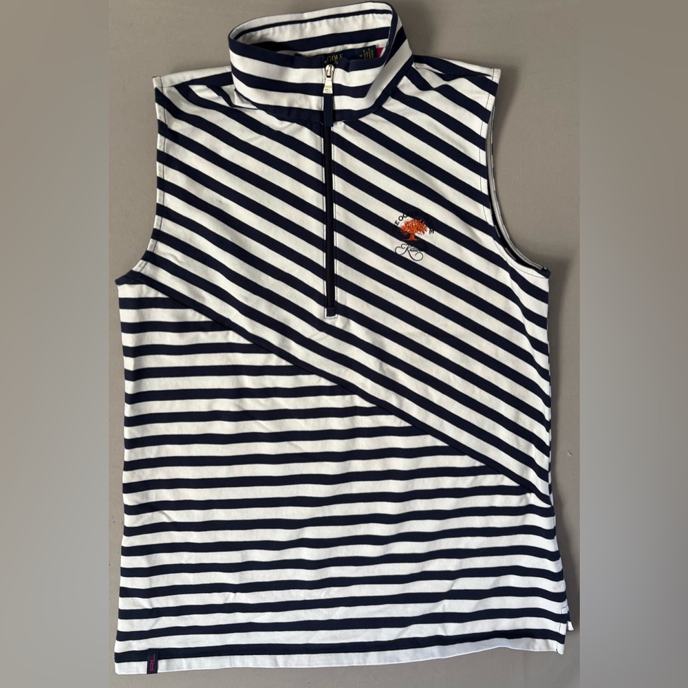Polo Golf Ralph Lauren Striped Sleeveless Zip Front Top with Embroidered Logo